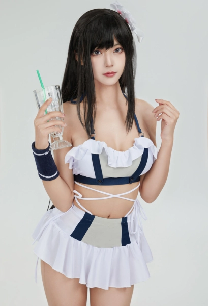 FF7 Tifa Swimsuit Halter Top Skirt with Triangle Panty Bathing Suit with Cuffs