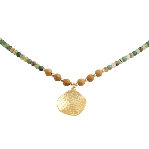 Gold and Faux Labradorite Hammered Shorty Necklace