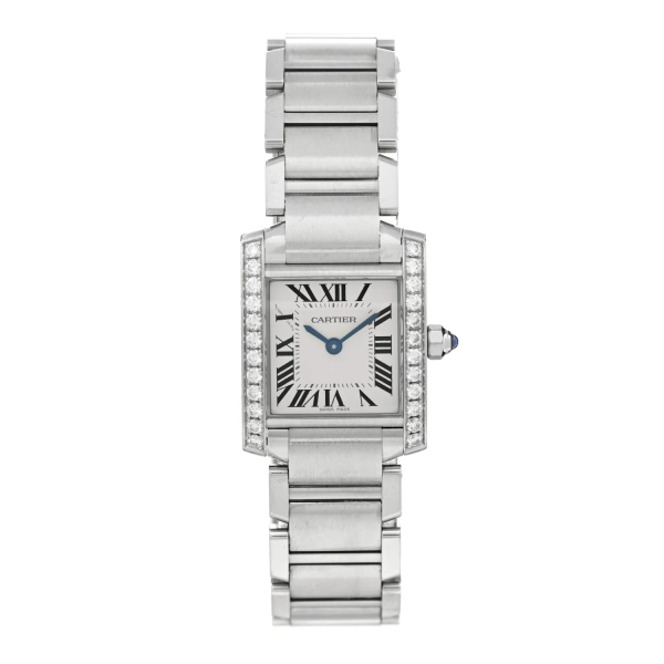 Cartier Stainless Steel Diamond Bezel 20mm Tank Francaise Quartz Watch