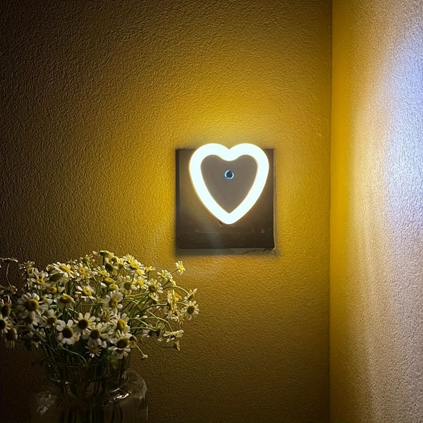 [1pc LED Night Light] 1pc Heart-Shaped LED Night Light | Adjustable Brightness, Dusk to Dawn Sensor, Plug-in, Indoor Wall Mount | Modern Wall Light, Night Lights for Home, Indoor Lighting