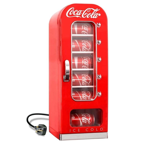 Coca-Cola 5L Vending Mini Fridge – 10 Can Portable Cooler for Bedroom, Dorm, or Gaming Room (Red)