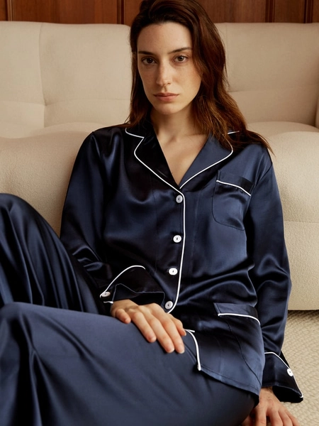 Chic Trimmed women Silk Pajamas Set