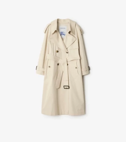 Long Gabardine Fitzrovia Trench Coat in Clam beige - Women, Cotton Gabardine | Burberry® Official