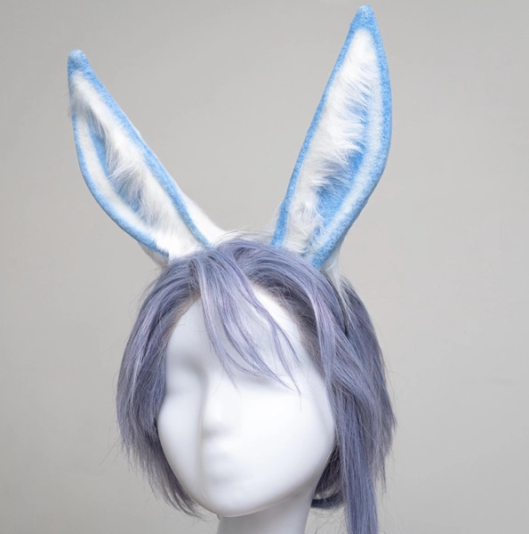 Long rabbit ears, blue bunny ears, furry rabbit ears, lifelike fur cosplay