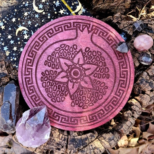 6" Persephone Wooden Crystal Grid Board, Pomegranate Daffodil Evil Eye, Persephone Altar, Greek Pagan Altar Tile, Altar Decor, Witchy Gift - Etsy Canada