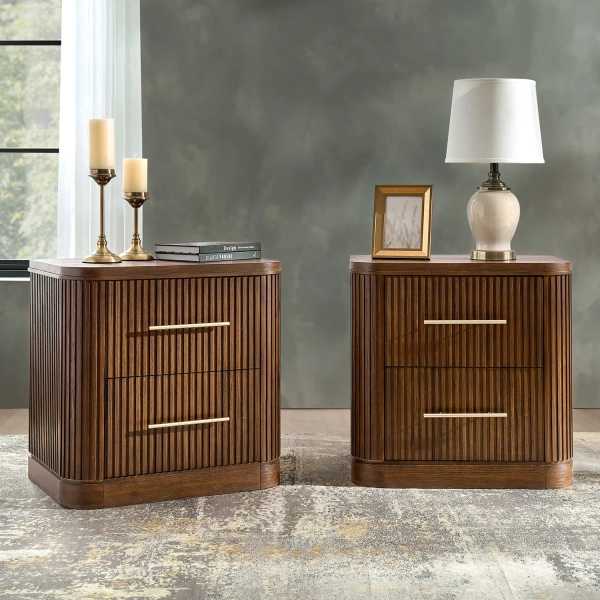 Latitude Run® Graciana Modern 26''W 2-Drawer Fluted Nightstand with Built-in Power Strip and Minimal Assembly Set of 2 & Reviews | Wayfair