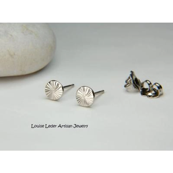 Handmade Palladium White Gold Stud Earrings: Organic Textured 14K Gold
