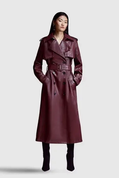 Tailored Faux Leather Belted Trench Coat