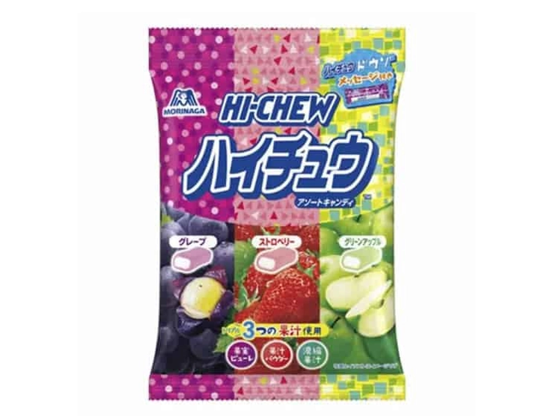 Køb Morinaga Hi Chew Frugtkaramel Drue & Jordbær & Grøn Æble 86 g.