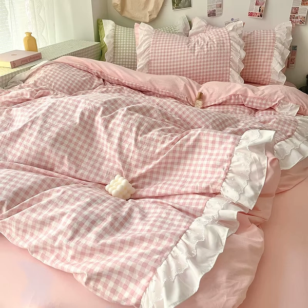3 Piece Sheet Set  pink plaid duvet cover Set ， comfortable Bedding Set Bedspread for All Season - AliExpress 