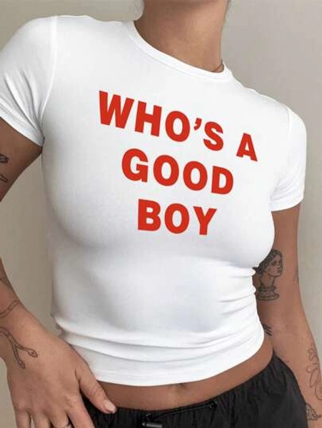 SHEIN EZwear T-shirt court à col rond pour femme, minimaliste et , convient pour l'été