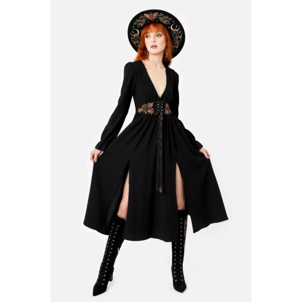 Restyle Restyle - Poisoned Petal Long dress - Black | Attitude Europe