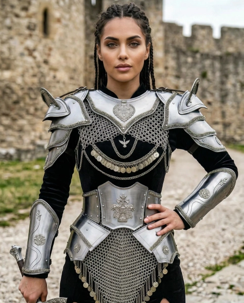 Medieval Steel Female Armor Set, Chainmail Skirt, Lady Knight Costume - Size: XS US women's letter