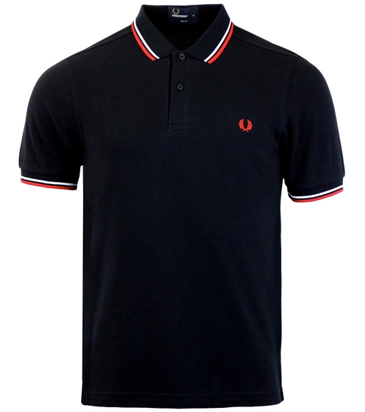 FRED PERRY Twin Tipped Polo Shirt Black Sz 40 / M