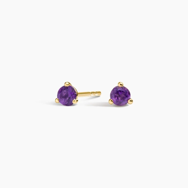 Amethyst Birthstone Stud Earrings in 14K Yellow Gold