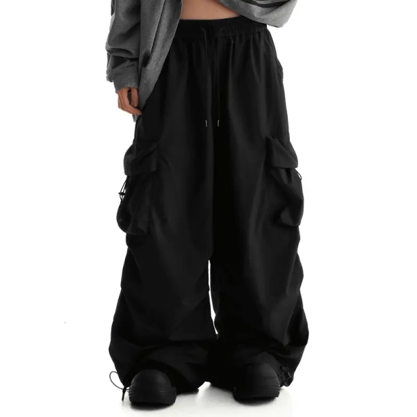 Unisex Baggy Cargo Pants - Men's Loose Wide-Leg Polyester