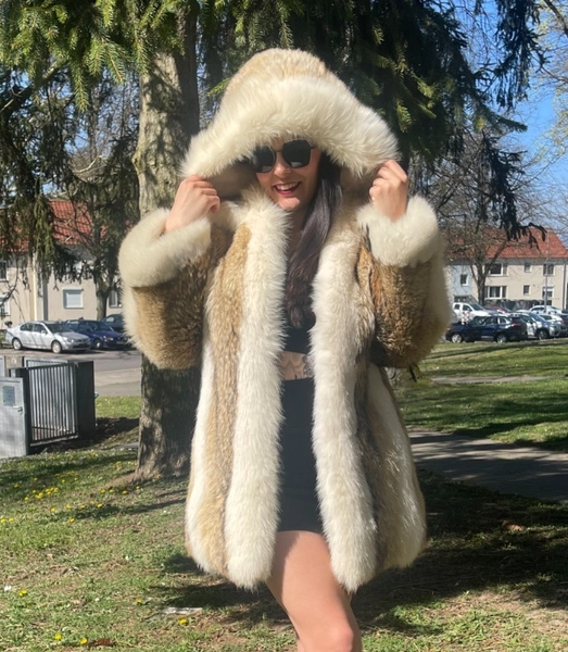 Coyote and Fox Fur Coat with Hood
