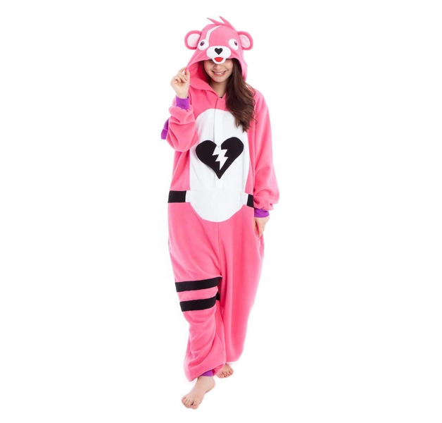 SAZAC Fortnite Cuddle Team Leader Pink Bear Cosplay Costume Kigurumi Unisex M