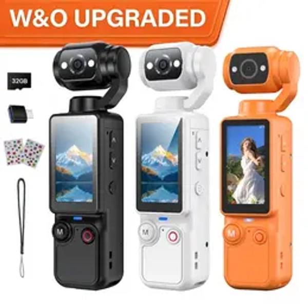 W&O Upgraded Vlogging Camera with 32GB Card, Video Recorder, Digital Vlogging Camera with 180ยฐ Rotating Lens, Full Body Camera for Vlogging, Travel & Daily Life Recording, Camcorder, Christmas Gift
