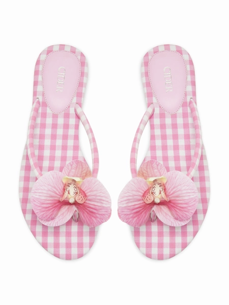 FLOWER & GINGHAM FLIP-FLOP SLIPPERS