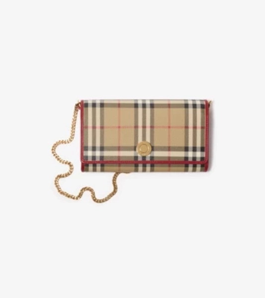 Check Chain Strap Wallet in Archive beige/ruby red - Women | Burberry® Official