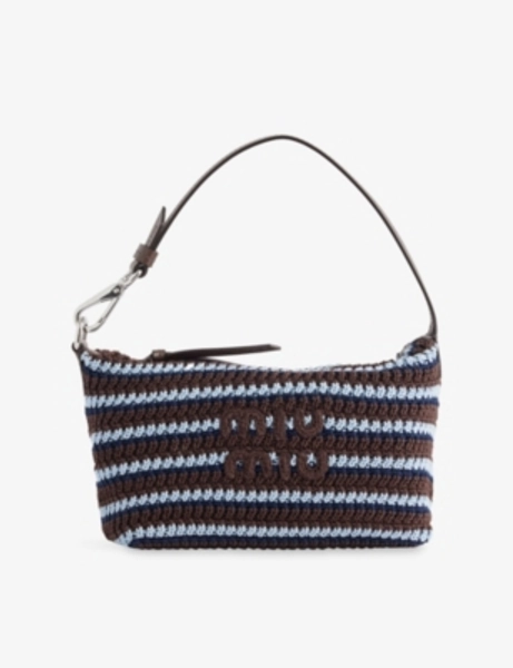 Striped Embroidered-Logo Cotton-Crochet Handbag
