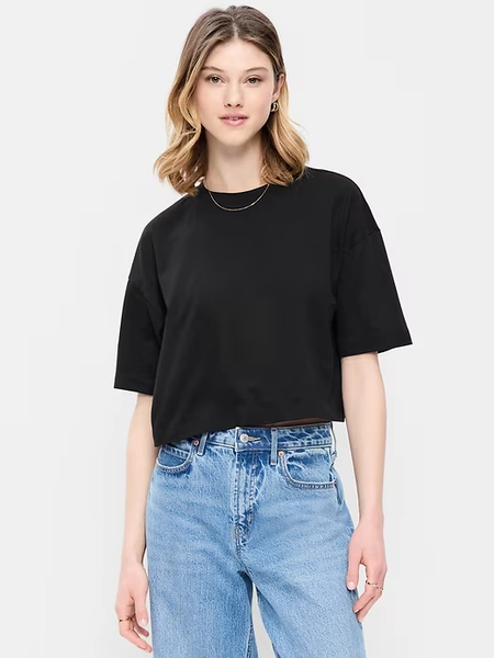 Vintage Crew-Neck Oversized Crop T-Shirt ( XL )