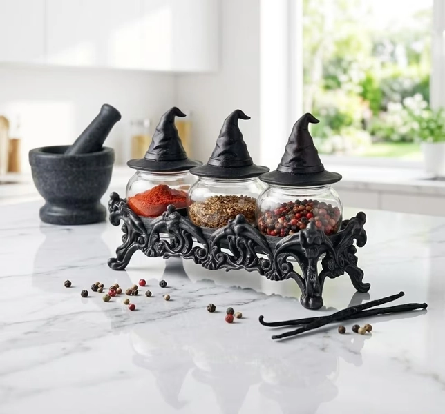 Witchy Frog Apothecary Spice Jars - Set of 3 Gothic Herb Containers With Ornate Display Stand - Whimsical Dark Academy Kitchen Decor - Etsy