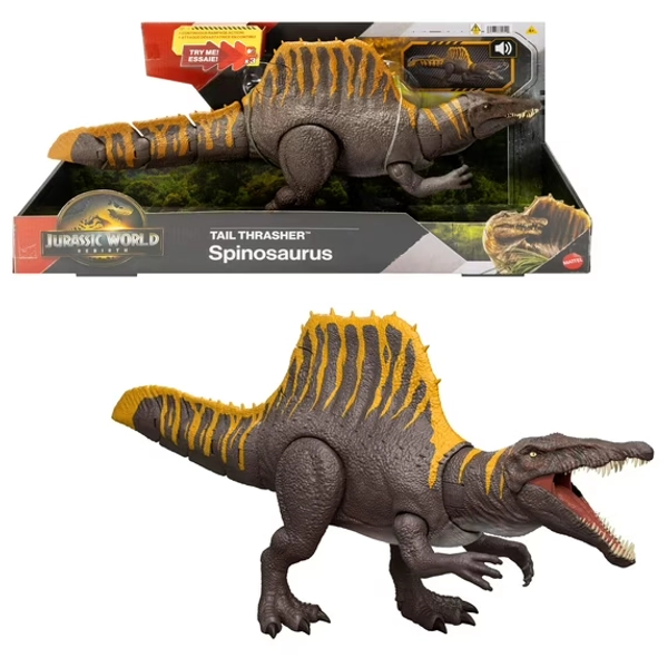 Jurassic World Rebirth Tail Thrasher Spinosaurus Action Figure, Dinosaur Toy with 2 Attack Moves