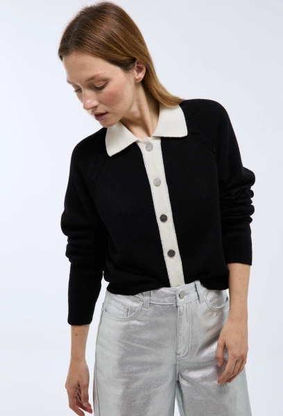 Cardigan bicolore en laine et cachemire