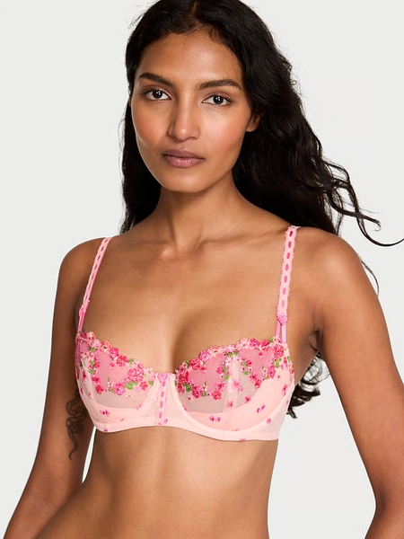 Wicked Hearts & Roses Embroidery Unlined Balconette Bra