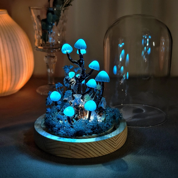Blue Handmade Mushroom Lamp | Whimsigoth Decor | Bedroom Decor |Art Deco Lamp | Cottagecore
