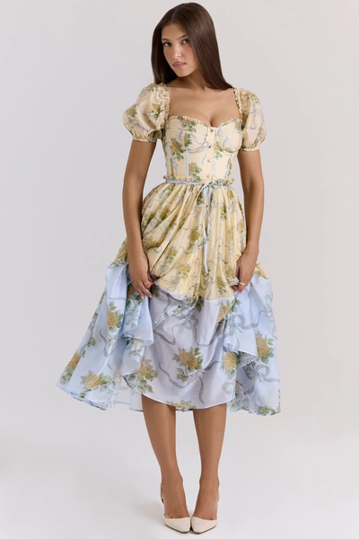 Penelope Lemon Vintage Rose Chiffon Midi Dress