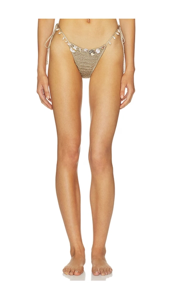 Jaded London Anatase Crochet With Hanging Shells Bikini Bottom in Beige. - size S