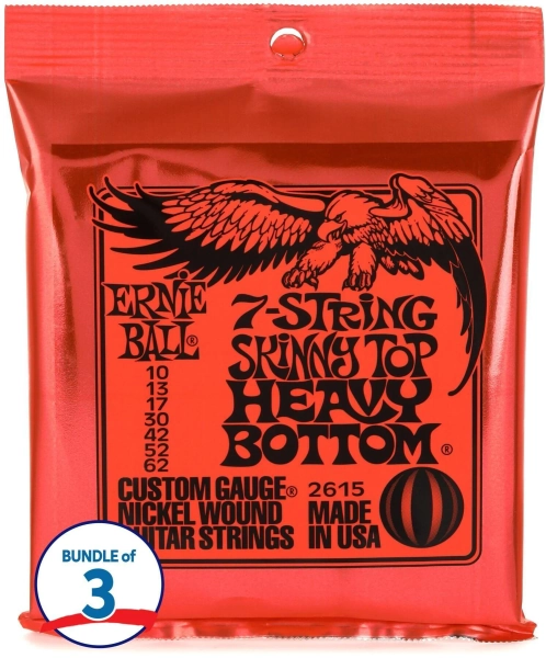 Ernie Ball 2615 Skinny Top Heavy Bottom Slinky Nickel Wound Electric Guitar String - .010-.062 7-string (3-pack)