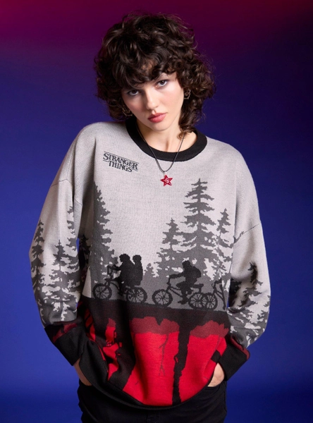 Stranger Things Hawkins & Upside Down Girls Intarsia Sweater