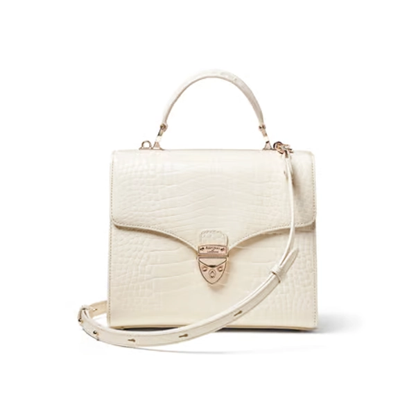 Aspinal of London Mayfair, Ivory Patent Croc