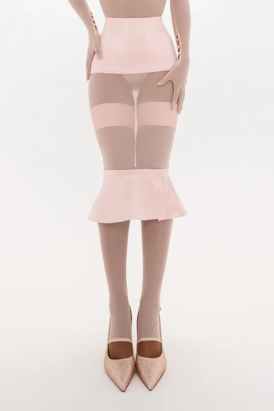 Eau De Rose Midi Skirt | Rose Water Satin & Mesh Designer Skirt