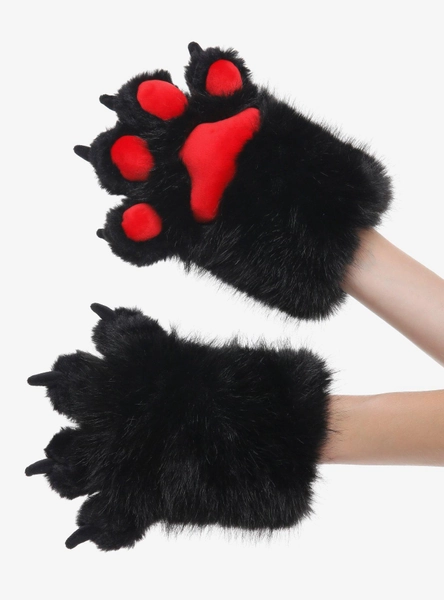 Red & Black Fuzzy Cat Paw Gloves