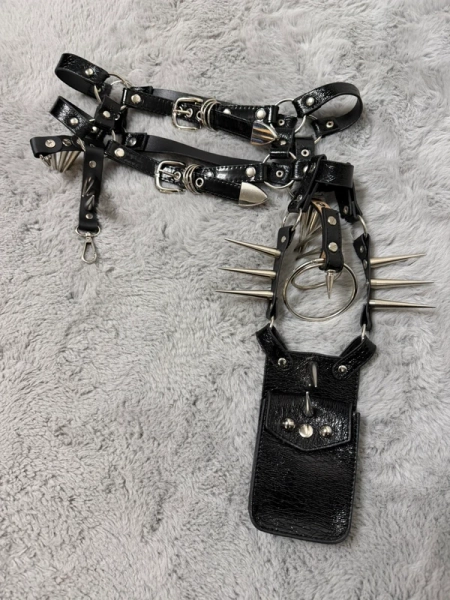 Black harnass hip waist spikes belt