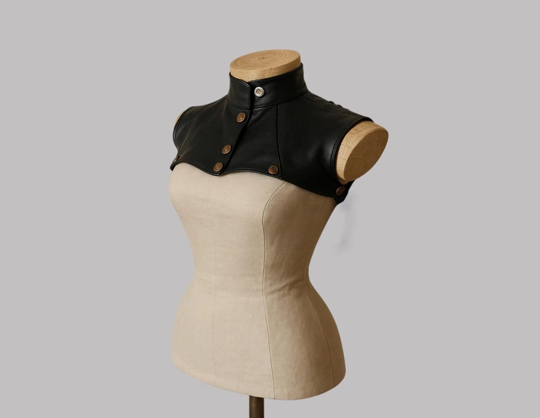 Black Leather Bolero: Lace-Up Gothic Shoulder Capelet
