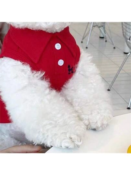 One Piece Solid Color Pet Polo Embroidered Shirt For Spring And Summer Vest