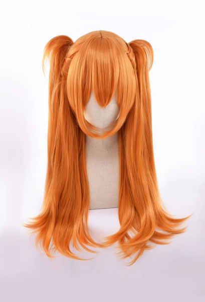 Anime Girl Cosplay Wig Layered Orange Slight Curly Long Wig With Double Ponytail