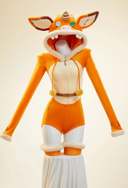 Bokoblin Derivative Sexy Cosplay Lingerie Plush Bodycon Romper Fluffy Pig Hoodied Bodysuit with Belt and Socks