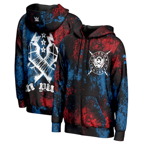 Men's ProSphere Black CM Punk Straight Edge Hardcore Champion Full-Zip Hoodie