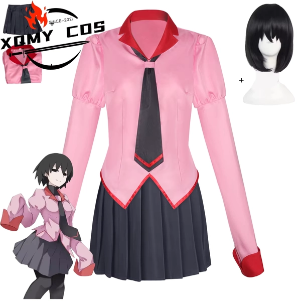 XQAnime Monogatari série Oshino Ougi Cosplay Costume Owarimonogatari japonais manches longues Jk uniforme scolaire perruque femme Sexy Sui