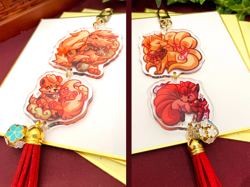 Pokemon Guardian Acrylic Charms - Growlithe, Arcanine, Vulpix, Ninetales