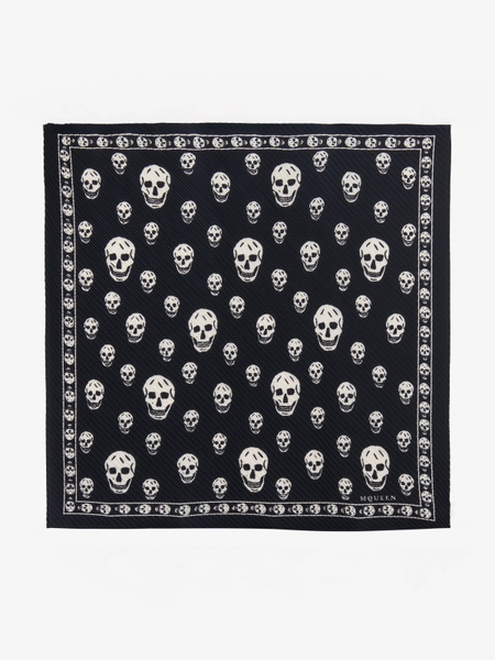 Women's Pleated Skull Scarf in Black/Ivory | McQueen US