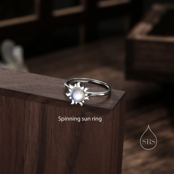 Sterling Silver Rotatable Moonstone Sun Ring | SilverRainSilver on Etsy