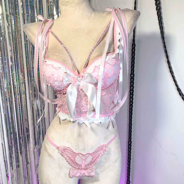 Bluzka Gothic Y2K z kokardą 80s Pink